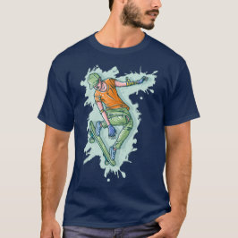 Camiseta Patinador Volador Coloreado, Ilustración Divertida