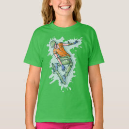 Camiseta Patinador Volador Coloreado, Ilustración Divertida