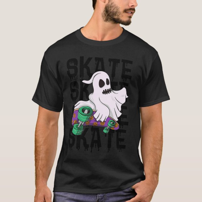 Camiseta Patinadora Fantasma Scary Halloween Day Skateboard (Anverso)