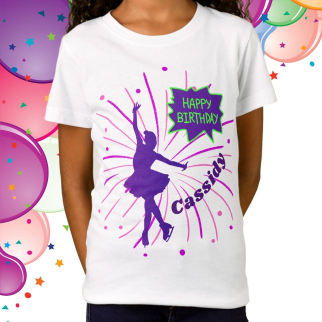 Camiseta Patinaje artístico de cumpleaños feliz personaliza (Happy Birthday Figure Skating Tee)