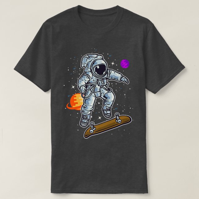 Camiseta Patinaje Astronauta Sobre Patinaje De Cohetes En K (Diseño del anverso)