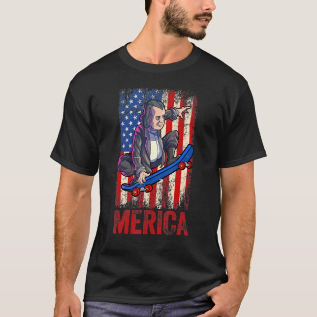 Camiseta Patinaje Benjamin Franklin 4 De Julio Hombres Ame (Anverso)