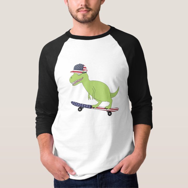 Camiseta Patinaje de Dinosaurios de Bandera Americana (Anverso)
