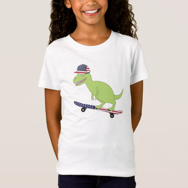 Camiseta Patinaje de Dinosaurios de Bandera Americana (Anverso)