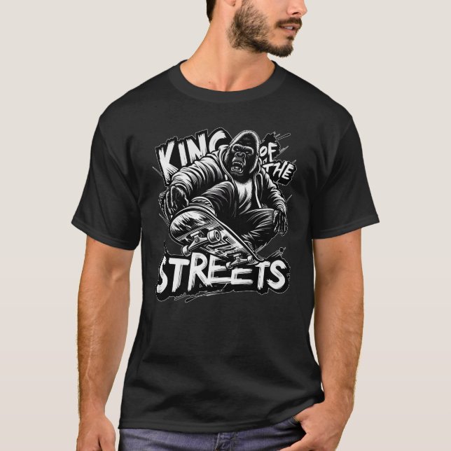 Camiseta Patinaje de gorila - El rey de las calles divertid (Anverso)