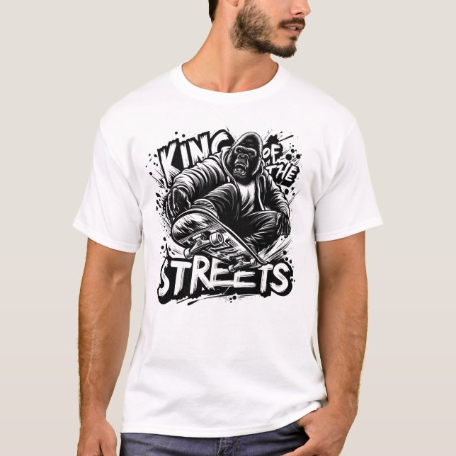 Camiseta Patinaje de gorila - El rey de las calles divertid (Anverso)