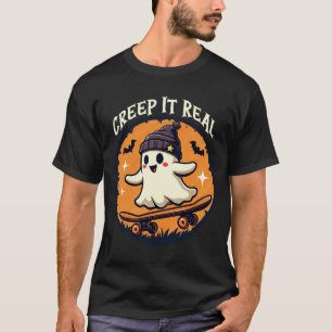 Camiseta Patinaje Fantasma de Halloween 'Creepin’ It Real'