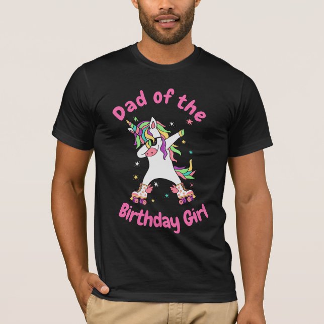 Camiseta Patinaje retro a unicornio papá de Chica de cumple (Anverso)