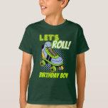 Camiseta Patinaje Retro Neon Roller Lets Rolling Birthday B<br><div class="desc">¡Vamos Roll! Neon green Birthday boy roller patinando camiseta fiesta,  texto de personalizable.</div>