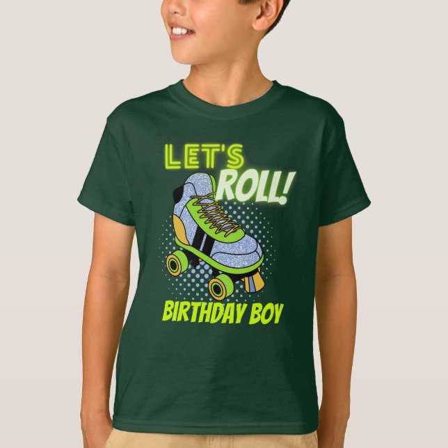 Camiseta Patinaje Retro Neon Roller Lets Rolling Birthday B (Anverso)