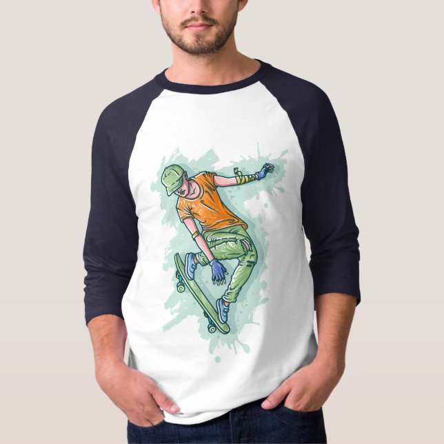 Camiseta Patinaje volador de colores, Ilustracion divertido (Anverso)