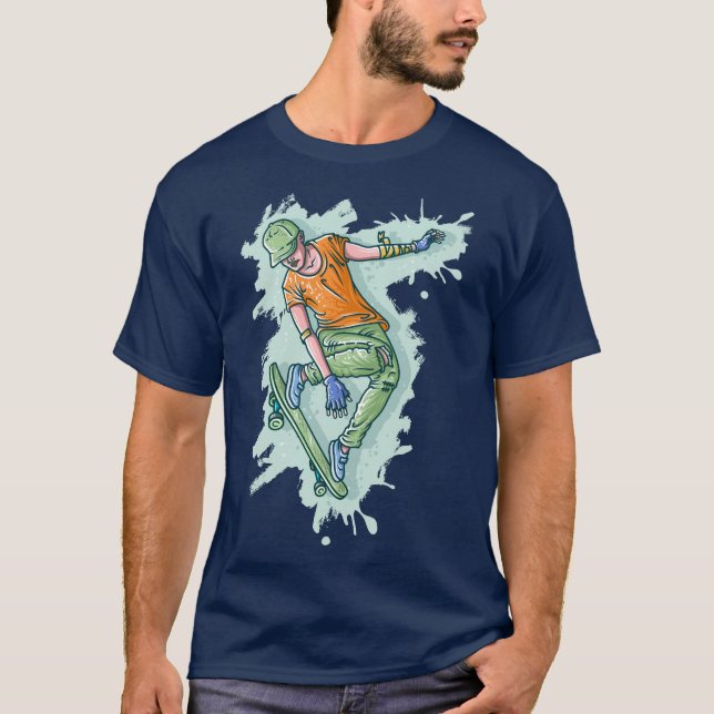 Camiseta Patinaje volador de colores, Ilustracion divertido (Anverso)