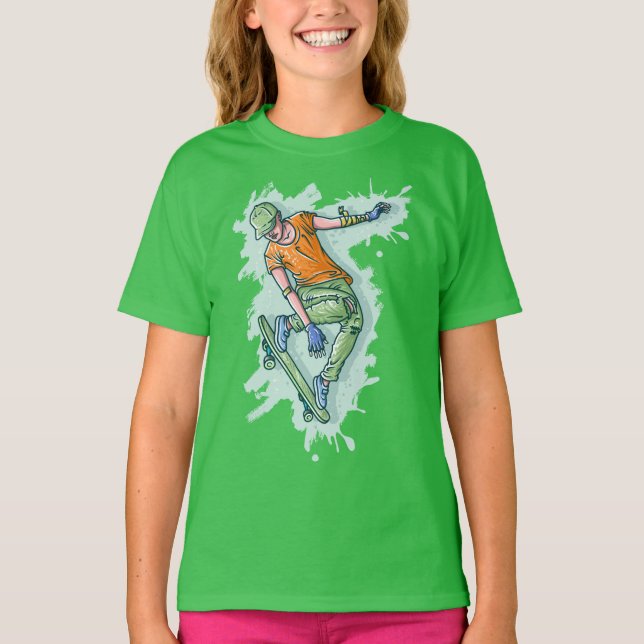 Camiseta Patinaje volador de colores, Ilustracion divertido (Anverso)