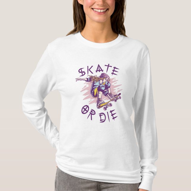 Camiseta Patinar o morir Chica de Skateboarder (Anverso)