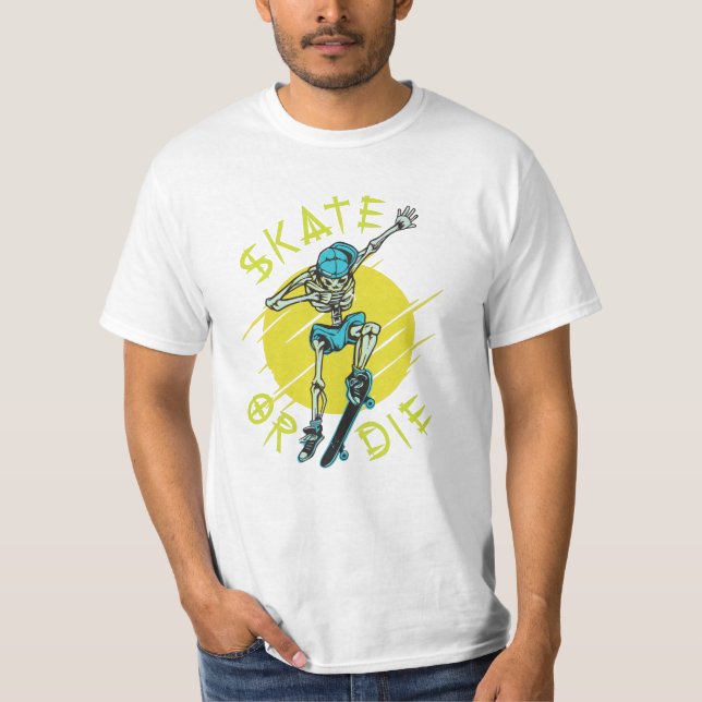 Camiseta Patinar o morir Esqueleto Skateboarder (Anverso)