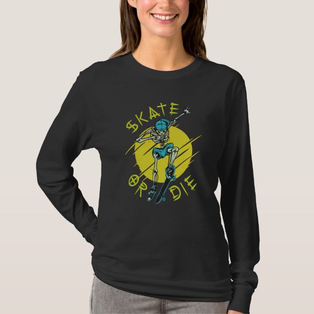 Camiseta Patinar o morir Esqueleto Skatista (Anverso)