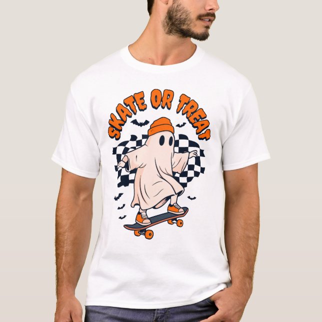 Camiseta Patinar o tratar a Ghost Halloween (Anverso)
