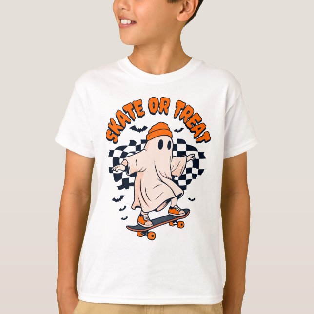 Camiseta Patinar o tratar a Ghost Halloween (Anverso)