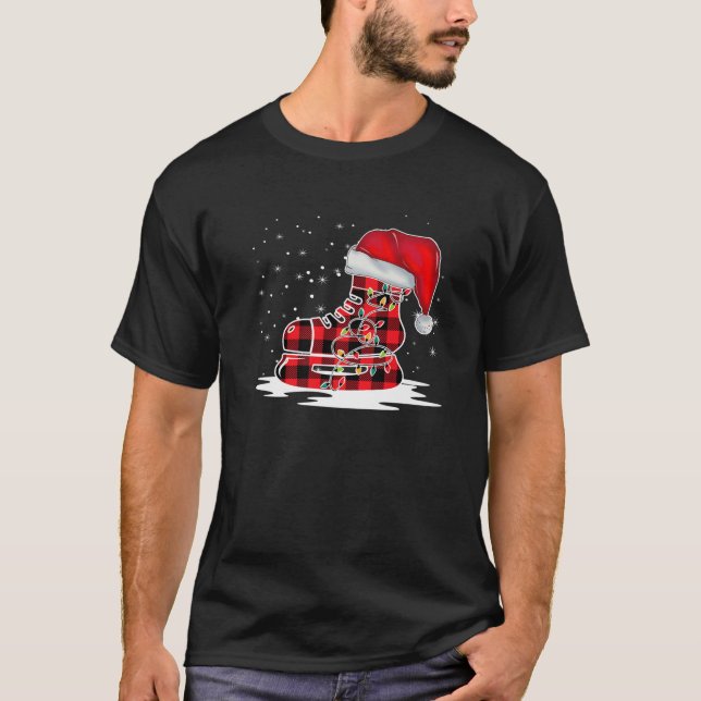 Camiseta Patines de hockey sobre hielo Red Plaid Santa Hat  (Anverso)