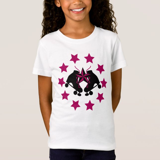 Camiseta Patines rocinadores en rosa y negro (Anverso)