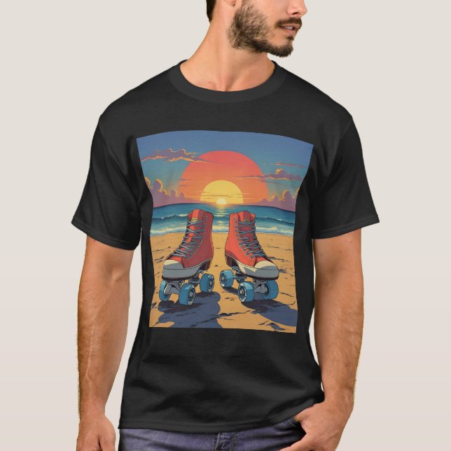 Camiseta Patines Sunset - Roller Disco Beach Tee T-Shirt (Anverso)