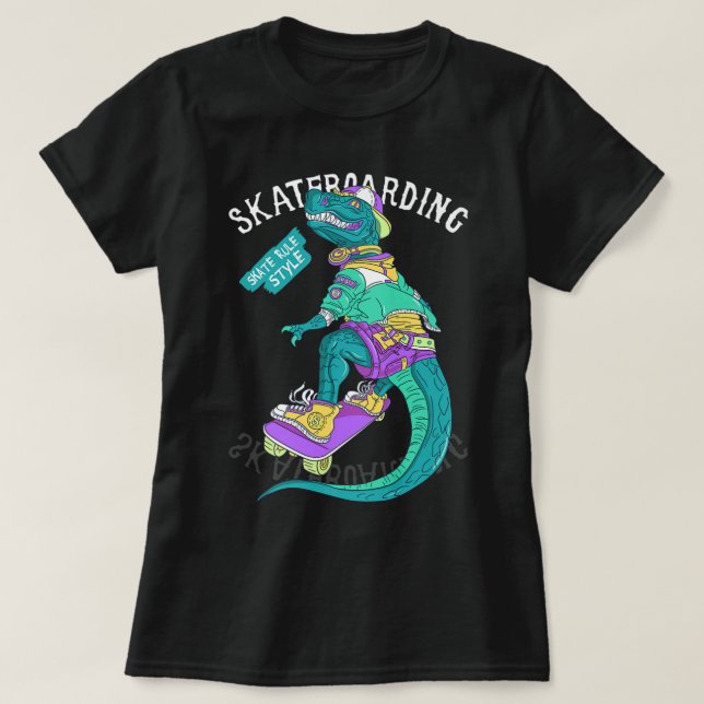 Camiseta Patineta de Dinosaurios divertida Retro Vintage de (Diseño del anverso)