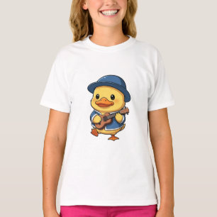 Camiseta Patito Músico Tocando con Sombrero Azul para Niños