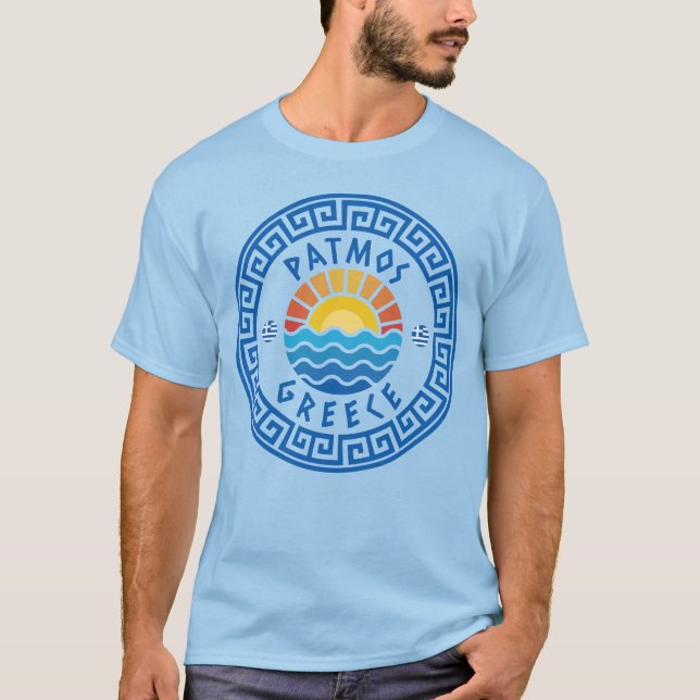Camiseta Patmos Isla, Grecia - Azul Claro Hombre (Anverso)