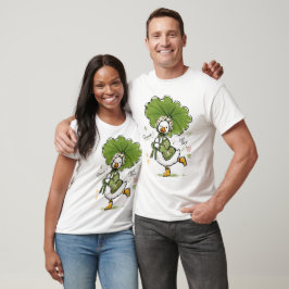Camiseta Pato Adorable con Sombrilla de Hoja y Gorro Floral