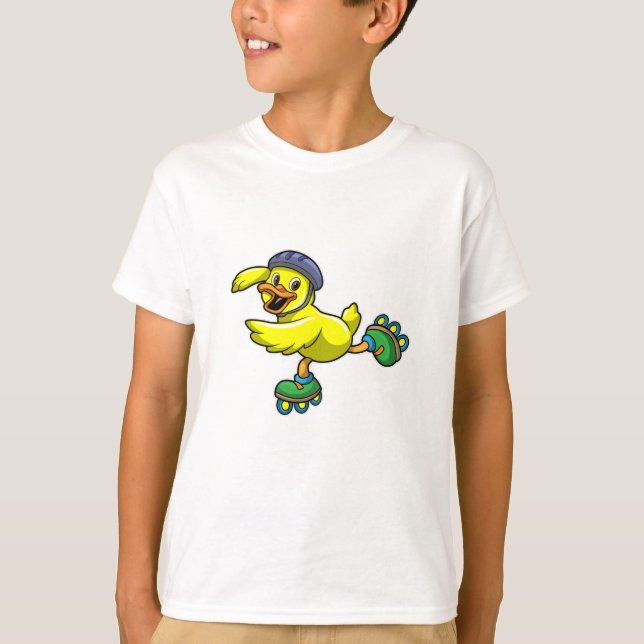 Camiseta Pato como patinador con patines en línea y casco (Anverso)