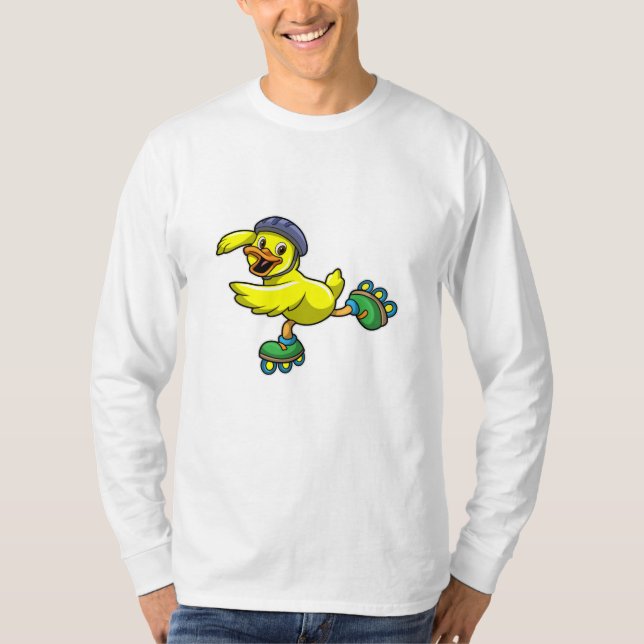 Camiseta Pato como patinador con patines y cascos (Anverso)
