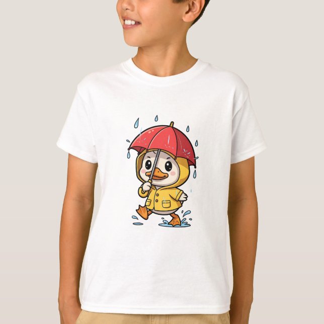 Camiseta Pato con impermeable salpicando charcos niños (Anverso)