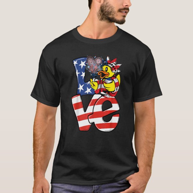 Camiseta Pato de Amor Bandera Patriótica Norteamericana Cut (Anverso)