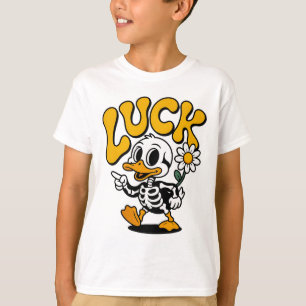 Camiseta Pato de esqueleto retro suerte margarita flor vint