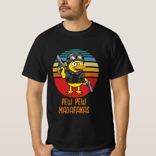 Camiseta Pato de Pistols Vintage Loco, Pew Pew Madafakas (Anverso)