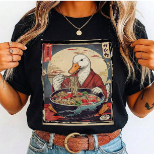 Camiseta Pato Divertido Comiendo Ramen Japonés para estudia