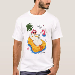 Camiseta Pato Divertido en la Piscina con Gafas de Sol y Có