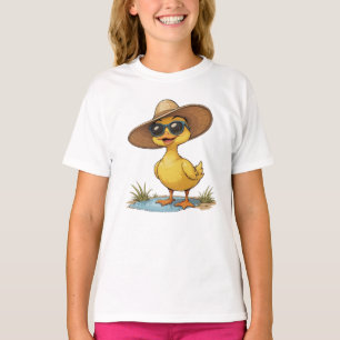 Camiseta Pato Divertido que Lleva un Gran Sombrero de Sol y