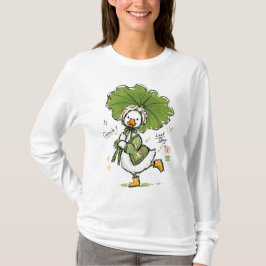 Camiseta Pato lindo con paraguas de hoja y bonete floral