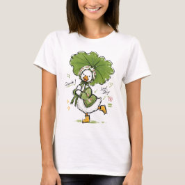 Camiseta Pato lindo con paraguas de hoja y bonete floral