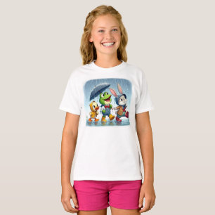 Camiseta Pato lindo, rana, conejito bajo la lluvia