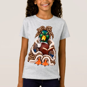 Camiseta Pato Mallard Acogedor Café Amante de Libros Lazo L