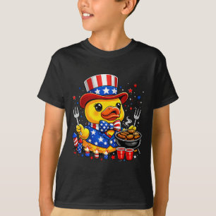Camiseta Pato Patriótico Lindo Fuegos Artificiales Bandera