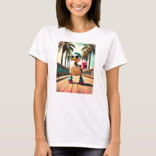 Camiseta Pato Retro Divertido de Verano con Patines 