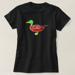 Camiseta Pato silbón macho cabeza verde acuarela