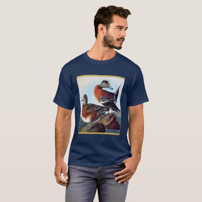 Camiseta Patos del Widgeon americano en una roca (Anverso completo)