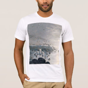 Camiseta Patos, pajares y cisnes en el lago al atardecer