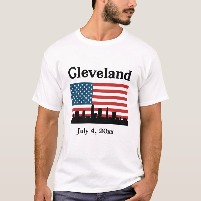 Camiseta Patria Cleveland Ohio Bandera Americana Skyline (Anverso)