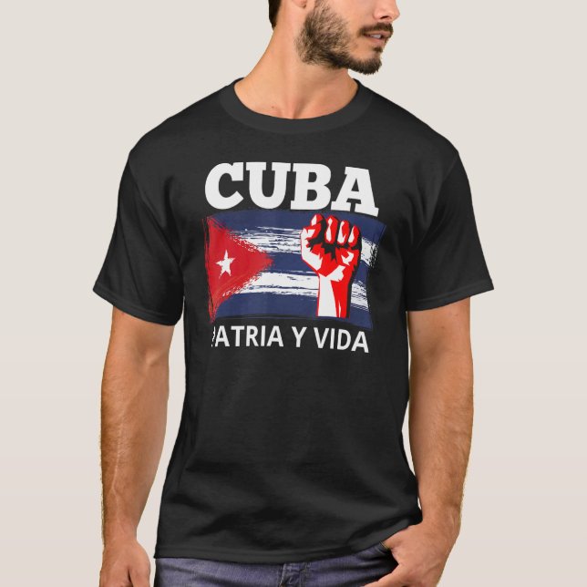 Camiseta Patria y vida Bandera de Cuba Puño cubano Libre Cu (Anverso)