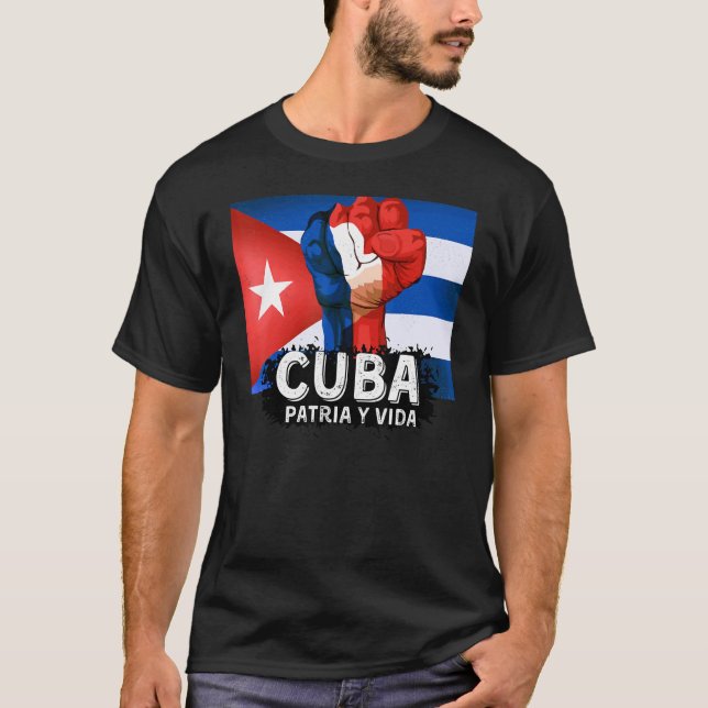 Camiseta Patria y vida Bandera de Cuba Puño cubano Libre Cu (Anverso)